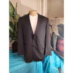 JOS A. BANK 40R MEN SPORT COAT PINSTRIPE DARK CHARCOAL TWO-BUTTON 100% WOOL B511